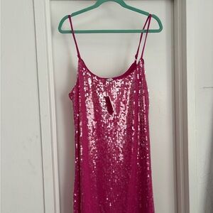 Pink Sequin Spaghetti Strap Dress